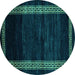 Round Abstract Turquoise Modern Rug, abs5399turq