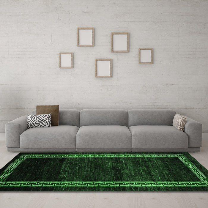 Machine Washable Abstract Emerald Green Modern Area Rugs in a Living Room,, wshabs5399emgrn