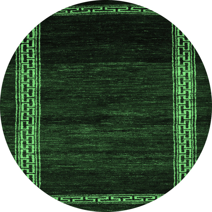 Round Machine Washable Abstract Emerald Green Modern Area Rugs, wshabs5399emgrn