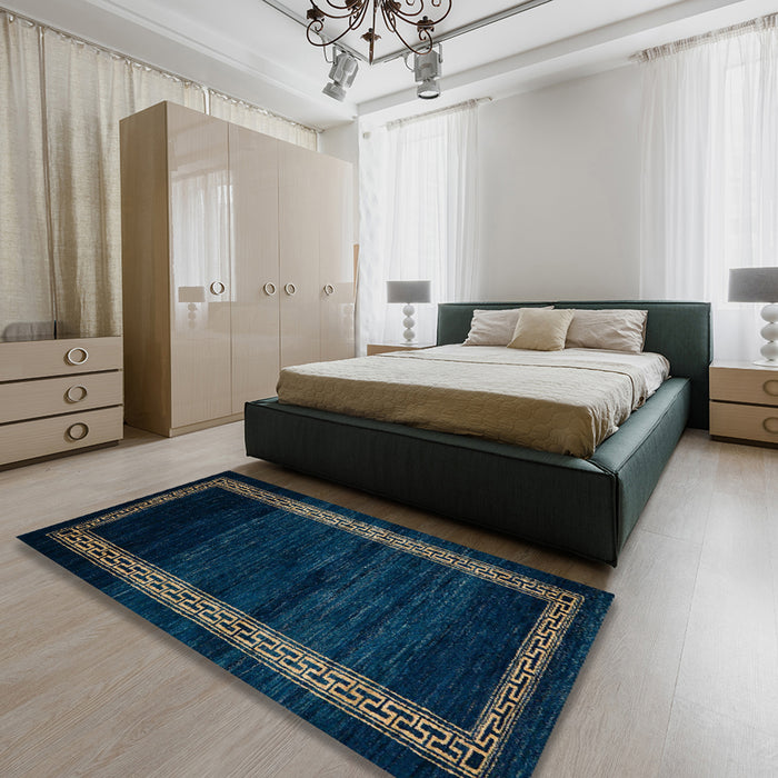Abstract Blue Modern Rug in a Bedroom, abs5399