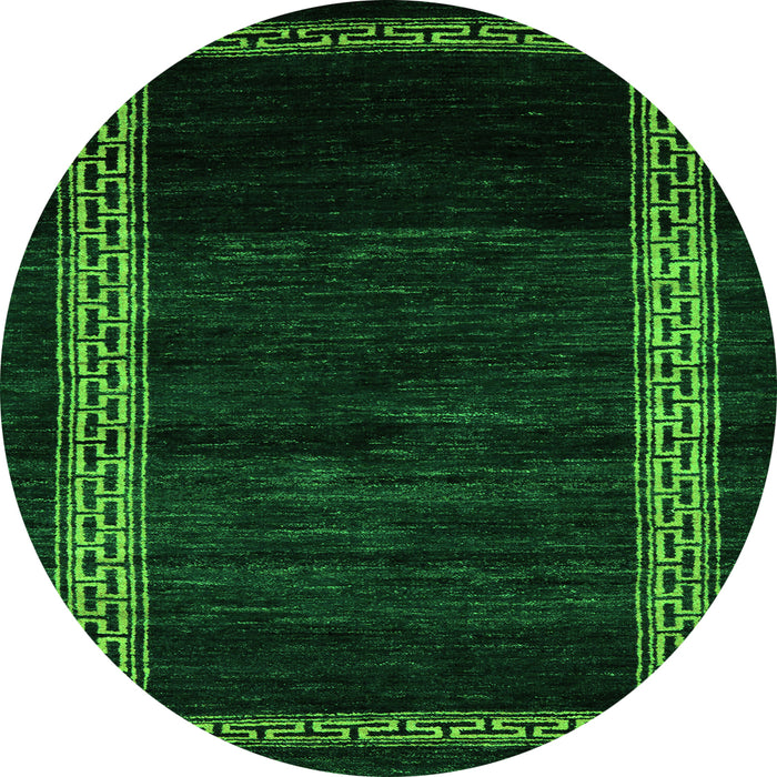 Round Machine Washable Abstract Green Modern Area Rugs, wshabs5399grn