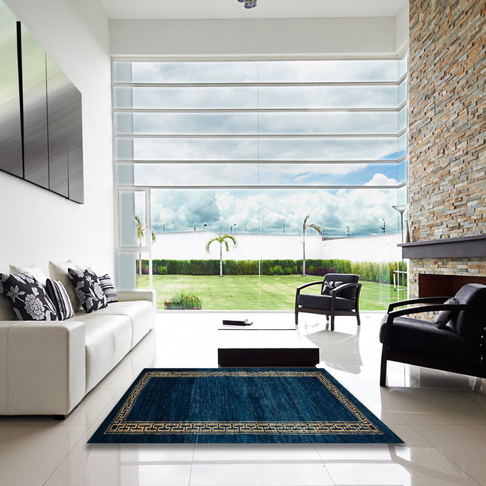 Square Abstract Blue Modern Rug in a Living Room, abs5399