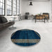 Round Machine Washable Abstract Night Blue Rug in a Office, wshabs5399
