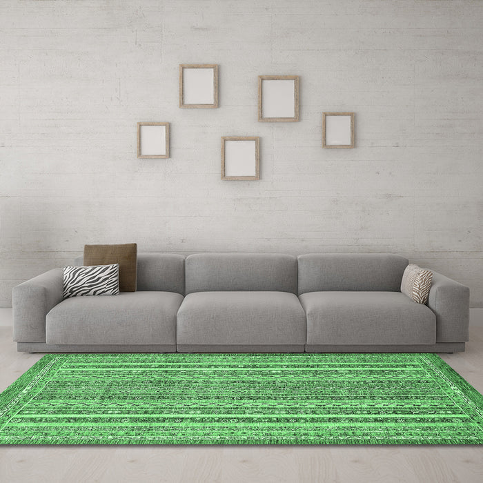 Machine Washable Abstract Emerald Green Modern Area Rugs in a Living Room,, wshabs539emgrn