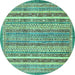 Round Abstract Turquoise Modern Rug, abs539turq