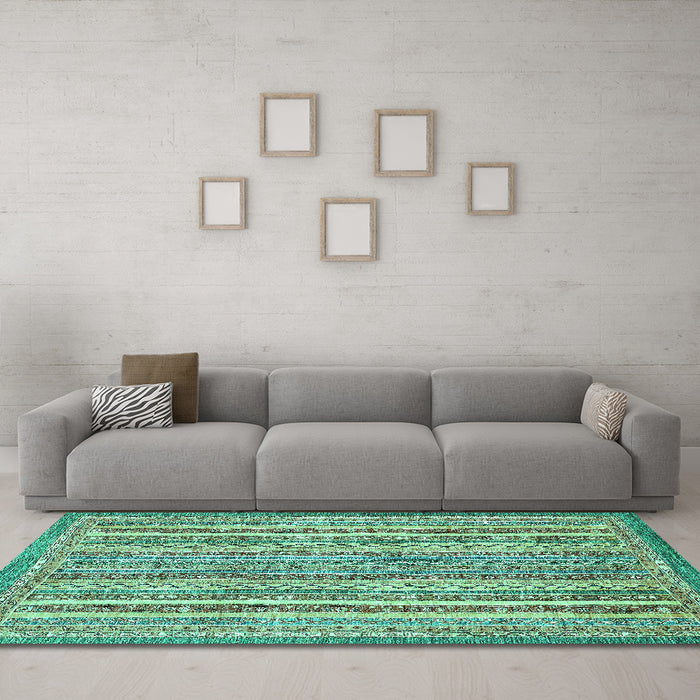 Machine Washable Abstract Turquoise Modern Area Rugs in a Living Room,, wshabs539turq