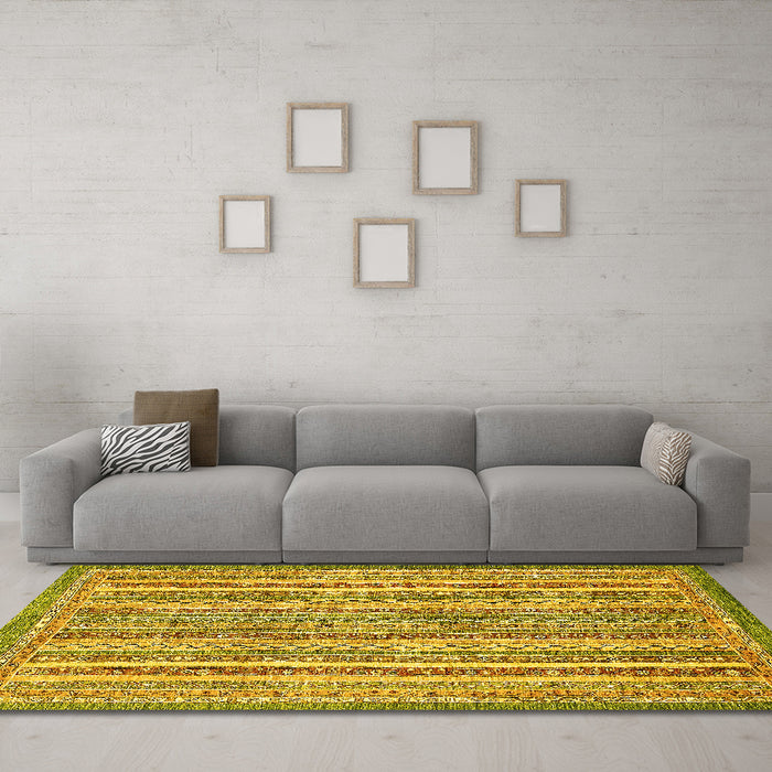 Machine Washable Abstract Yellow Modern Rug in a Living Room, wshabs539yw