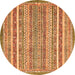 Round Machine Washable Abstract Orange Modern Area Rugs, wshabs539org