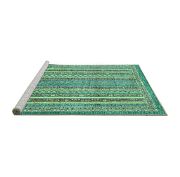 Sideview of Machine Washable Abstract Turquoise Modern Area Rugs, wshabs539turq