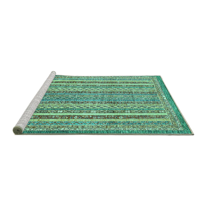 Sideview of Machine Washable Abstract Turquoise Modern Area Rugs, wshabs539turq