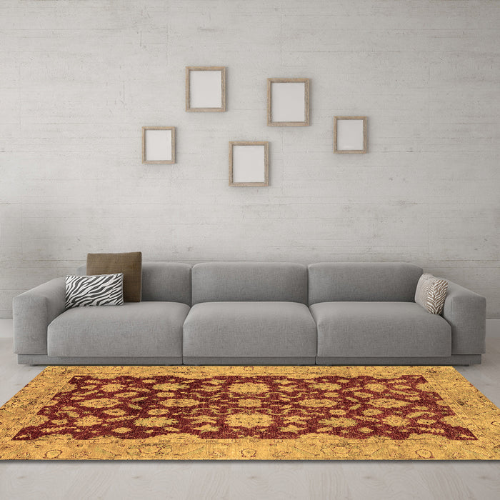 Machine Washable Abstract Brown Modern Rug in a Living Room,, wshabs53brn