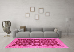 Machine Washable Abstract Pink Modern Rug in a Living Room, wshabs53pnk