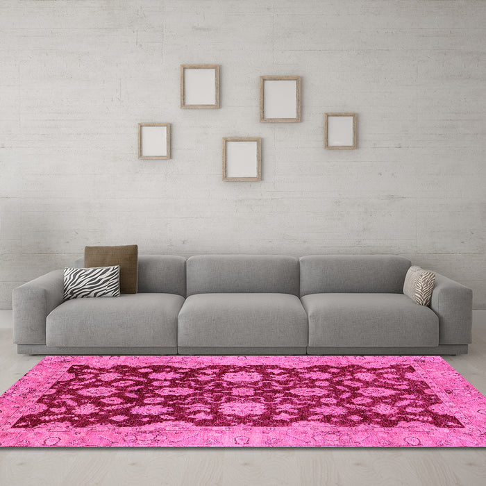 Machine Washable Abstract Pink Modern Rug in a Living Room, wshabs53pnk