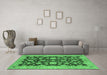 Machine Washable Abstract Emerald Green Modern Area Rugs in a Living Room,, wshabs53emgrn