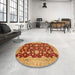 Round Machine Washable Abstract Orange Rug in a Office, wshabs53