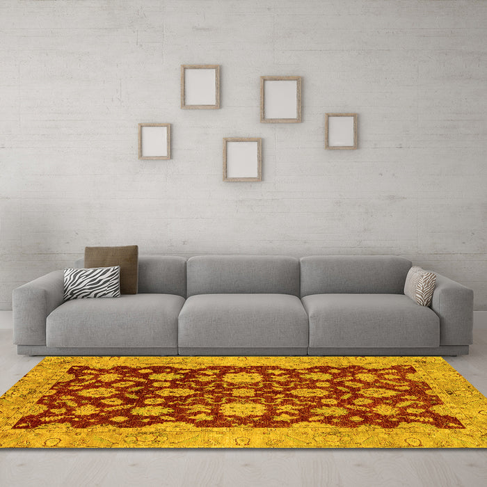 Machine Washable Abstract Yellow Modern Rug in a Living Room, wshabs53yw