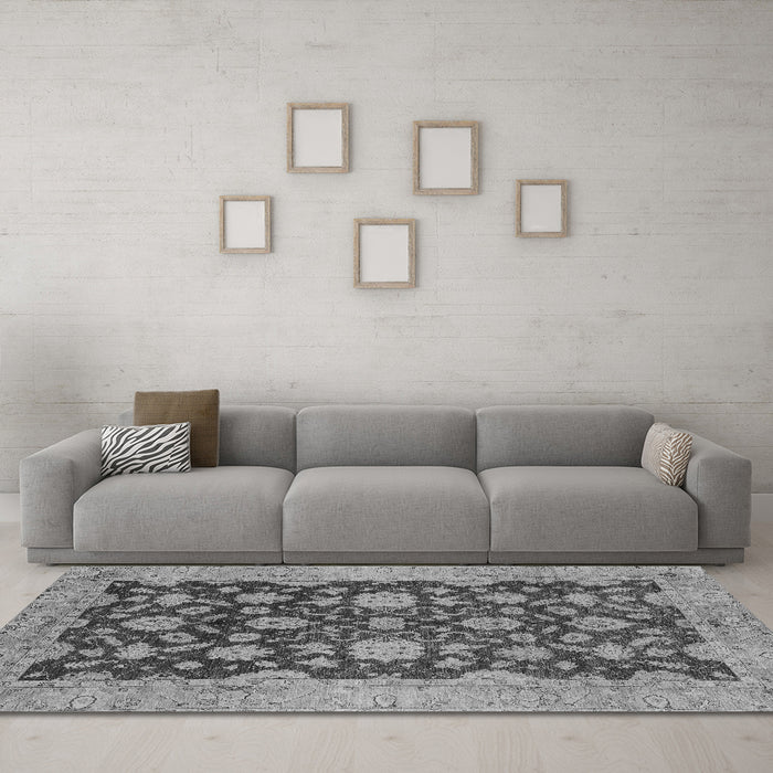 Machine Washable Abstract Gray Modern Rug in a Living Room,, wshabs53gry