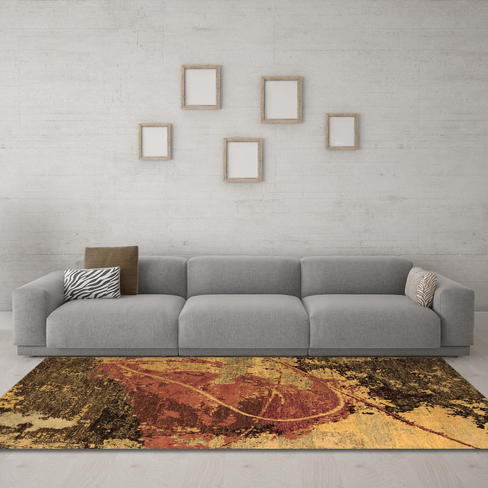 Machine Washable Abstract Brown Modern Rug in a Living Room,, wshabs5400brn