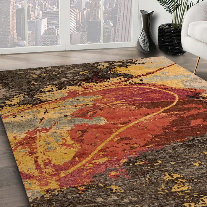 Machine Washable Abstract Saffron Red Rug in a Family Room, wshabs5400