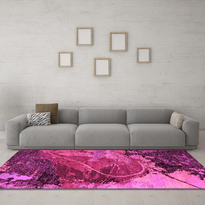 Machine Washable Abstract Pink Modern Rug in a Living Room, wshabs5400pnk
