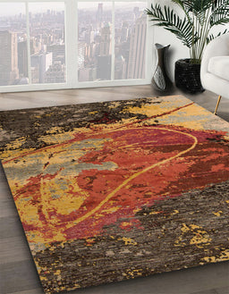 Abstract Saffron Red Modern Rug in Family Room, abs5400