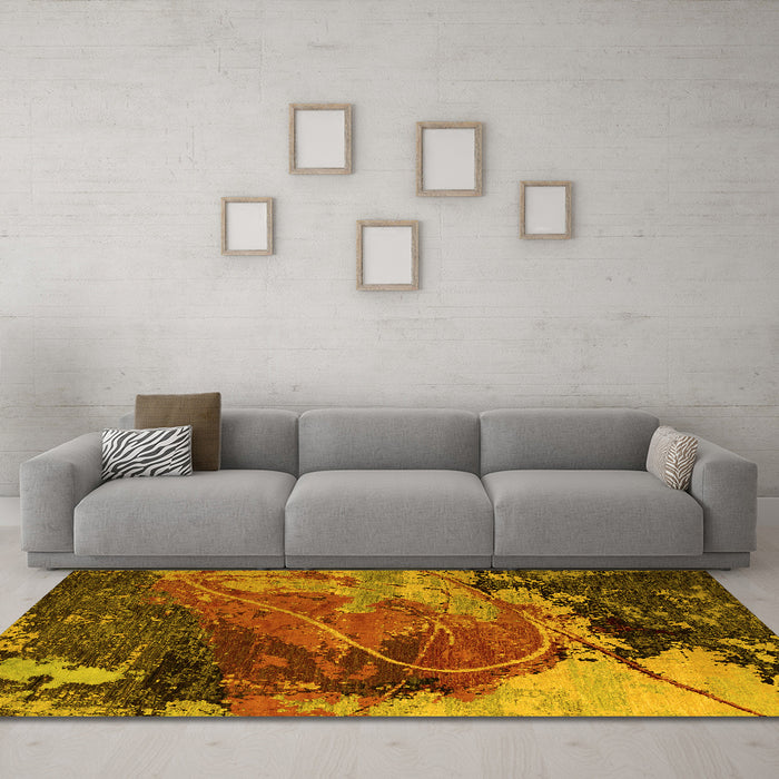Machine Washable Abstract Yellow Modern Rug in a Living Room, wshabs5400yw