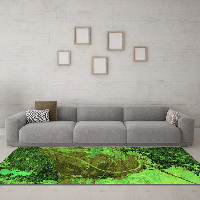 Machine Washable Abstract Green Modern Area Rugs in a Living Room,, wshabs5400grn