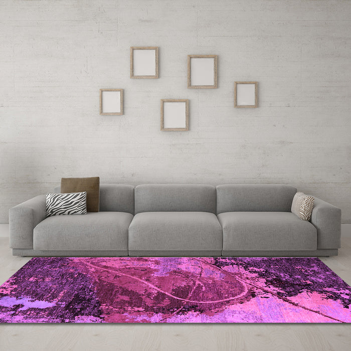 Machine Washable Abstract Purple Modern Area Rugs in a Living Room, wshabs5400pur