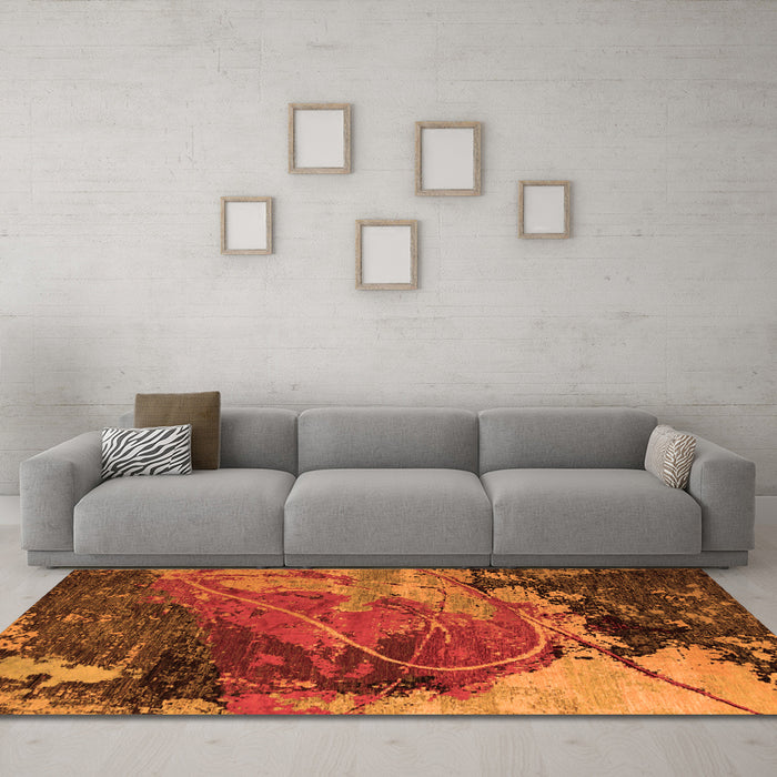 Machine Washable Abstract Orange Modern Area Rugs in a Living Room, wshabs5400org