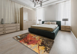 Abstract Saffron Red Modern Rug in a Bedroom, abs5400