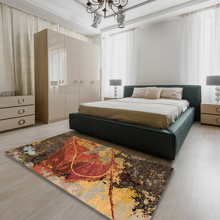 Abstract Saffron Red Modern Rug in a Bedroom, abs5400