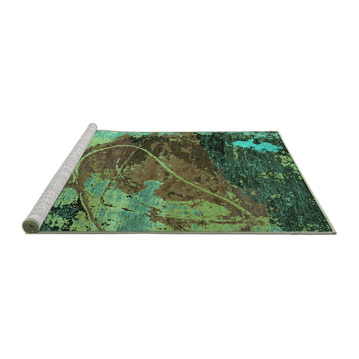 Sideview of Machine Washable Abstract Turquoise Modern Area Rugs, wshabs5400turq