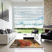 Square Abstract Saffron Red Modern Rug in a Living Room, abs5400