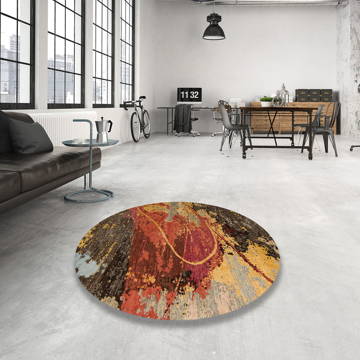 Round Abstract Saffron Red Modern Rug in a Office, abs5400