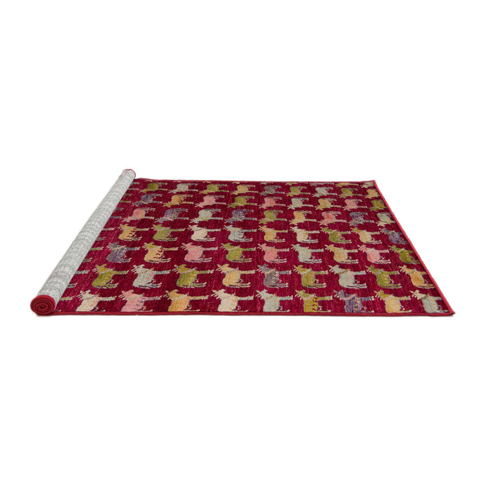 Sideview of Machine Washable Abstract Red Rug, wshabs5401