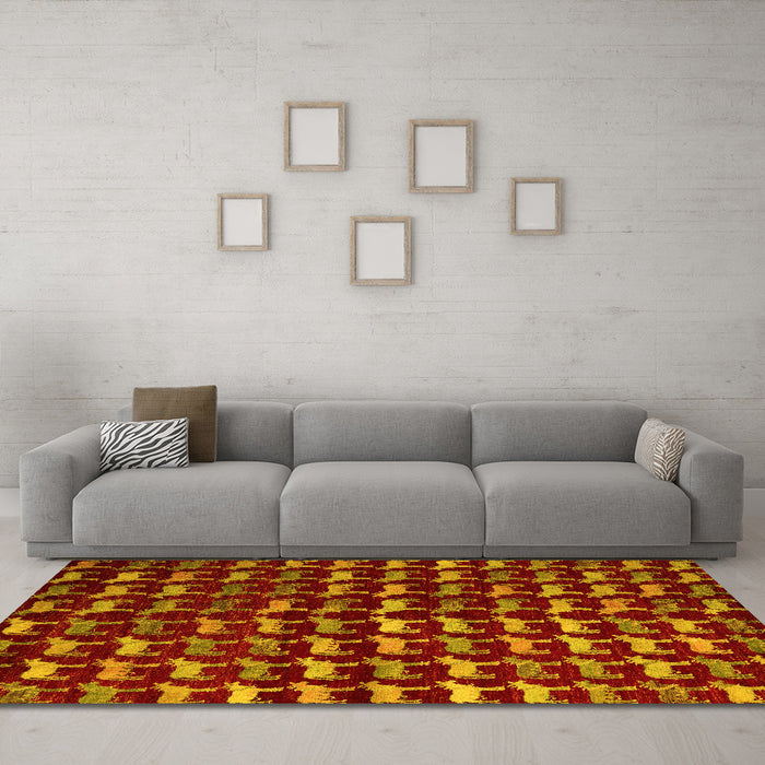 Machine Washable Abstract Yellow Modern Rug in a Living Room, wshabs5401yw