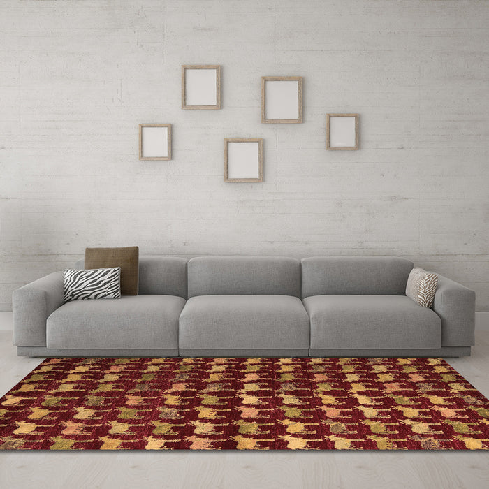 Machine Washable Abstract Brown Modern Rug in a Living Room,, wshabs5401brn