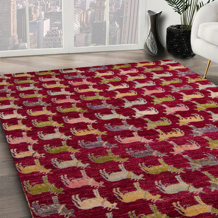 Abstract Red Modern Rug in Family Room, abs5401