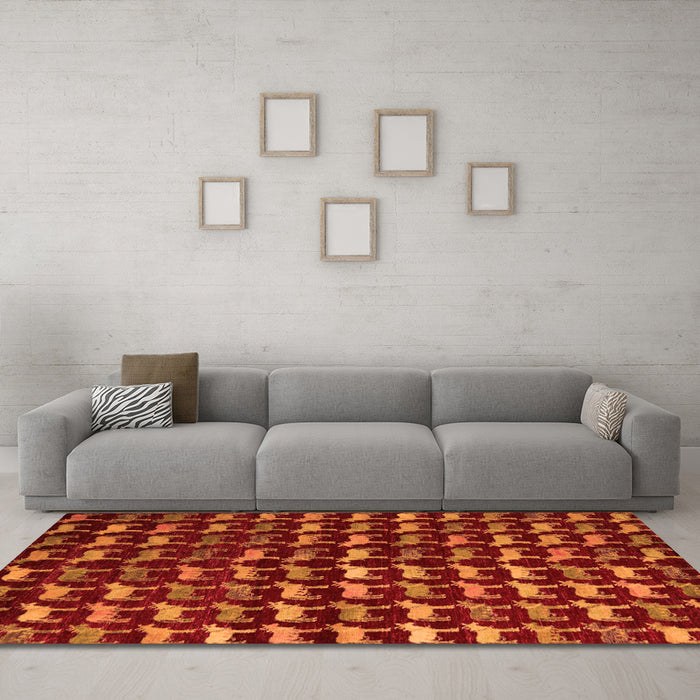 Machine Washable Abstract Orange Modern Area Rugs in a Living Room, wshabs5401org