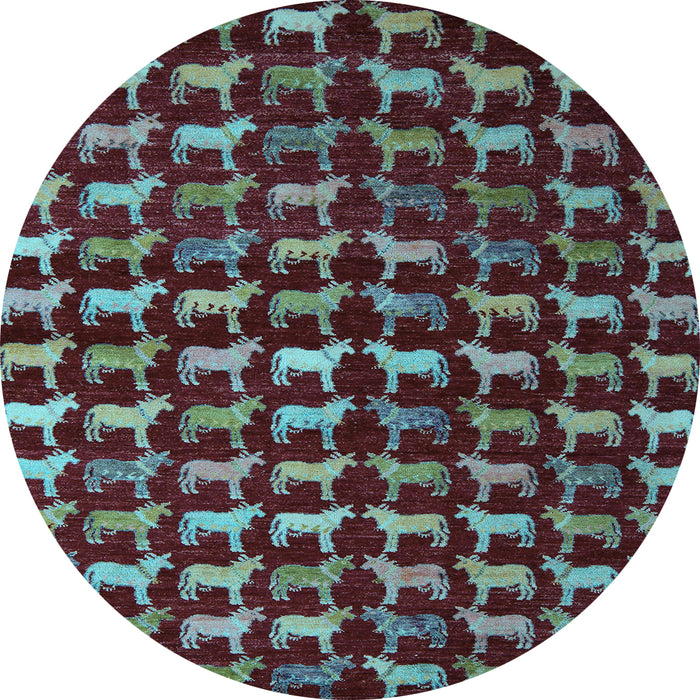 Round Machine Washable Abstract Light Blue Modern Rug, wshabs5401lblu