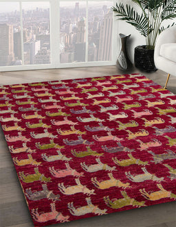 Machine Washable Abstract Red Rug in a Family Room, wshabs5401