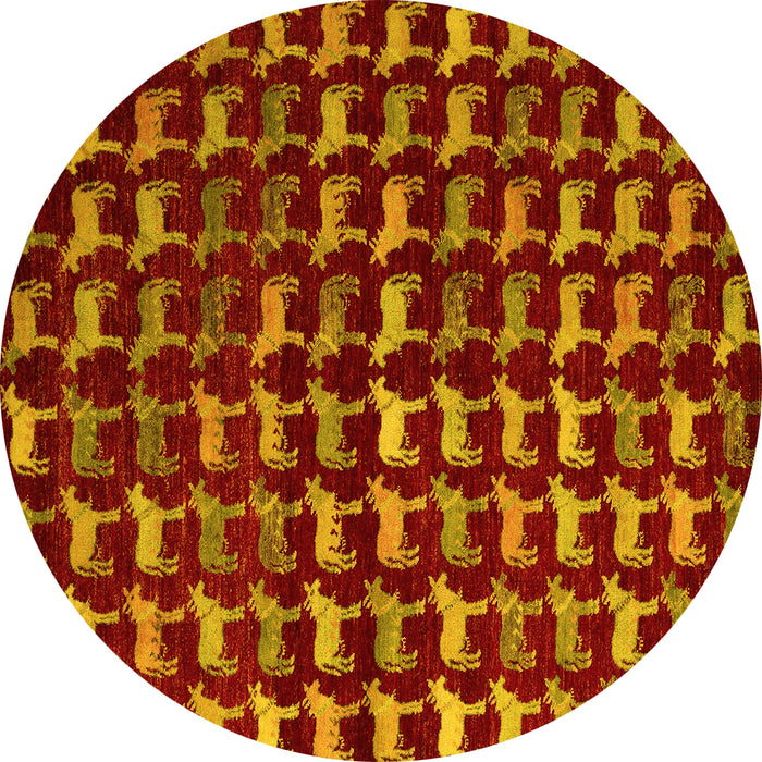 Round Machine Washable Abstract Yellow Modern Rug, wshabs5401yw