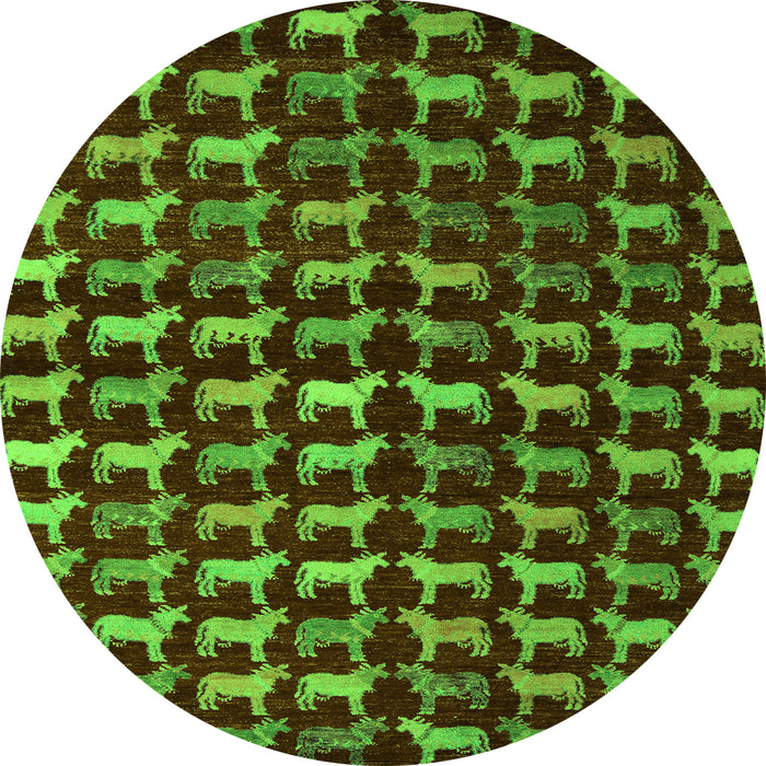 Round Machine Washable Abstract Green Modern Area Rugs, wshabs5401grn