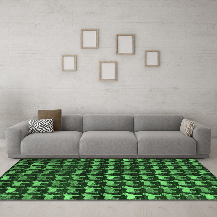 Machine Washable Abstract Emerald Green Modern Area Rugs in a Living Room,, wshabs5401emgrn