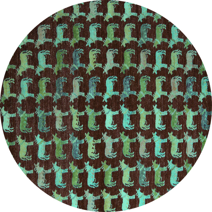 Round Abstract Turquoise Modern Rug, abs5401turq