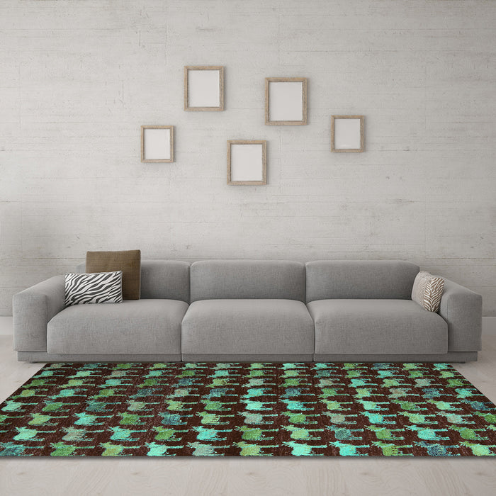 Machine Washable Abstract Turquoise Modern Area Rugs in a Living Room,, wshabs5401turq
