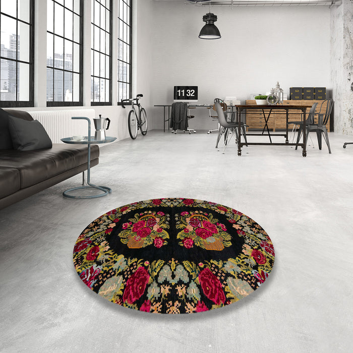 Round Abstract Brown Medallion Rug in a Office, abs5402