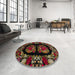Round Machine Washable Abstract Brown Rug in a Office, wshabs5402