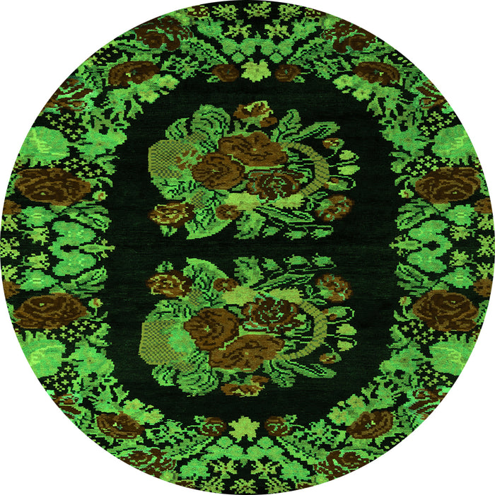 Round Machine Washable Medallion Green French Area Rugs, wshabs5402grn