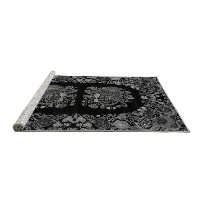 Sideview of Machine Washable Medallion Gray French Rug, wshabs5402gry
